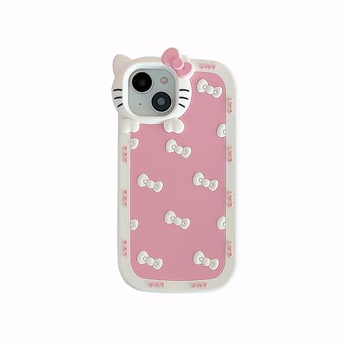 Danzel for iPhone 12/12 Pro Cute Case,Cartoon Bow Cat Soft Silicone Kawaii Funny Retro Cover(Pink) - Pink - iPhone 12/12 Pro