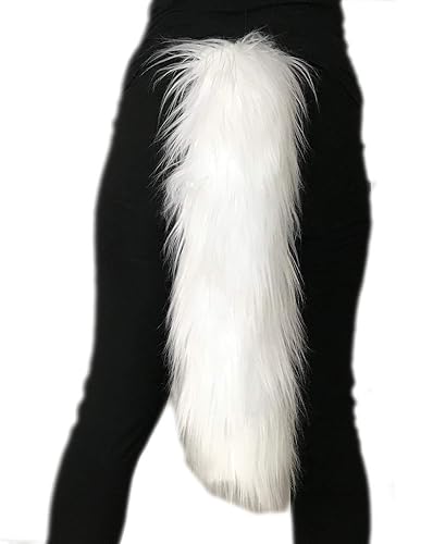 Bianna Creations Long Faux Fur Animal Luxury Tail, Cosplay Fursuit Fursona,Costume Dress Up Pet Play Furry Accessory (20", White) - 20" - White