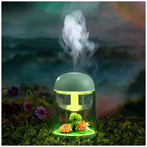 GENNISSY Cute Mini Landscape Air Humidifier Essential Oil Diffuser with 7 Colors LED Night Light, 6oz Water Tank Waterless Auto Shut-off for Bedroom, Home, Office, Baby - green