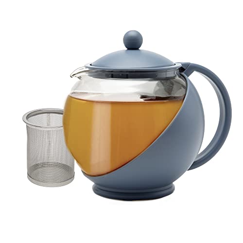 Primula Half Moon Teapot with Removable Infuser, Glass Tea Maker, Reusable, Fine Mesh Stainless Steel Filter, Dishwasher Safe, 40-Ounce, Blue - 40-Ounce - Blue