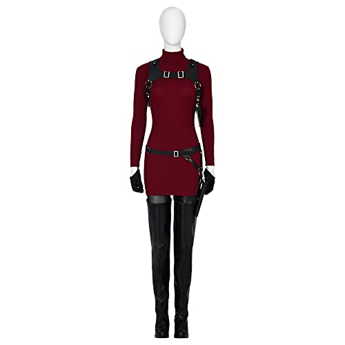 Occipa Women Re4 Cosplay Ada Wong Costume Red Dress High Neck Sweater Skirt Uniform for Halloween - X-Small - Red (No Shoes )