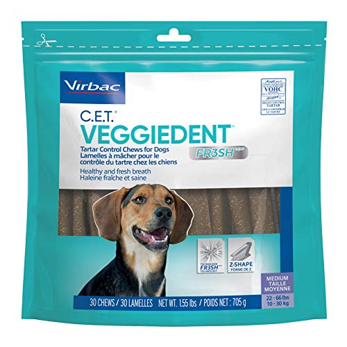 Virbac CET Veggiedent FR3SH Tartar Control Chews for Dogs, Medium (Pack of 30)Beef,1.6 pounds