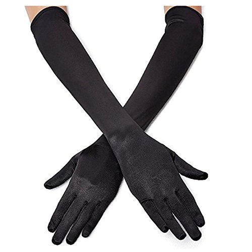 Long Opera Party Gloves for Women 1920s 20s Satin Gloves Costumes Elbow Length Bridal Evening Dress, 22 inches - Black