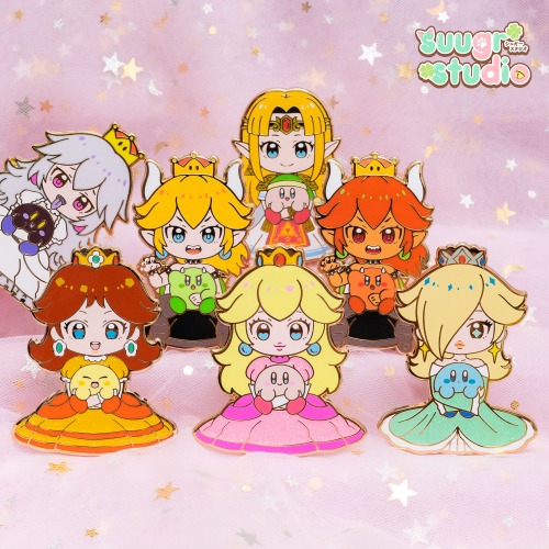 Princess x Poyo (Set of 7) Hard Enamel Pin - [A Grade] / Simple Rubber Back