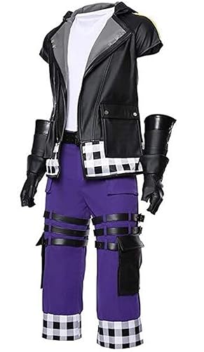 Poetic Walk Anime III Riku Cosplay Halloween Costume Jacket Purple Pants Mens Uniform Leather Suit Outfit - XX-Large - Blue&black