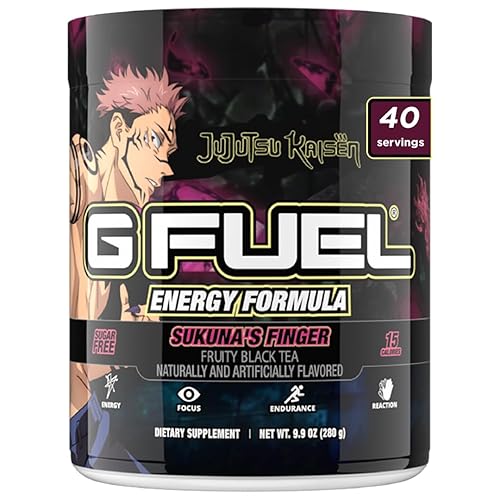 G Fuel Sukuna's Finger Energy Drink Powder, Pre Workout Caffeine Mix for Gaming, Sugar Free Focus Amino, Vitamin + Antioxidants, 9.9oz (Fruity Black Tea, 40 Servings)