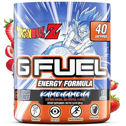 G Fuel Dragon Ball Z Energy Drink Powder, Pre Workout Caffeine Mix for Gaming, Sugar Free Focus Amino, Vitamin + Antioxidants, 9.8oz (Strawberry Lychee, 40 Servings) - Lychee