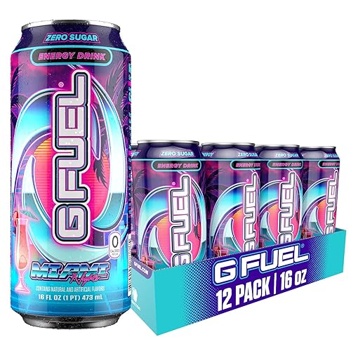 G Fuel Energy Drink, Strawberry Pina Colada, Sugar Free Beverage with 140mg Caffeine, Daily Energy Boost with Focus Amino, Vitamin + Antioxidants, 16 oz Cans (Miami Nights, 12-Pack) - Strawberry Pina Colada - 16 Fl Oz (Pack of 12)