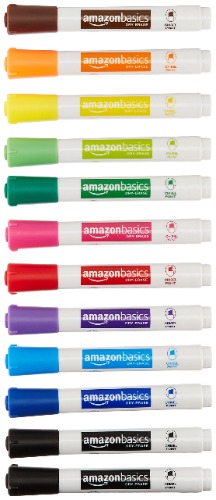 Amazon Basics Low-Odor Chisel Tip Dry Erase White Board Marker, Assorted Colors - Pack of 12 - 1 Count (Pack of 12) Assorted Colors Markers