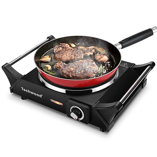 Techwood Hot Plate Portable Electric Stove 1500W Countertop Single Burner with Adjustable Temperature & Stay Cool Handles, 7.5” Cooktop for Dorm Office/Home/Camp, Compatible for All Cookwares - Stainless Steel - Hot Plate