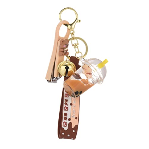 Ergugos Acrylic Into Oil Floating Pearl Milk Tea Bear Keychain Cartoon Creative with Lid Milk Tea Cup Keychain Cute Floating Bear Key Ring Couple Keychain Suitable for Keys to Prevent Loss, Beige
