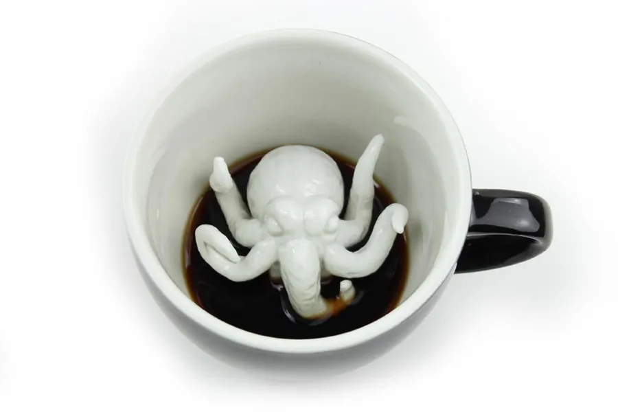 CREATURE CUPS Cthulhu Ceramic Cup (11 Ounce, Black) | Hidden Creepy Animal Inside | Halloween, Holiday and Birthday Gift for Coffee & Tea Lovers