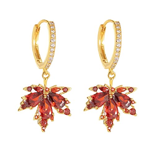 Dainty Maple Leaf Dangle Hoop Earrings Cubic Zirconia Crystal Leaves Drop Tiny Huggie Hoops Earring Fashion Jewelry Gifts for Women Girls