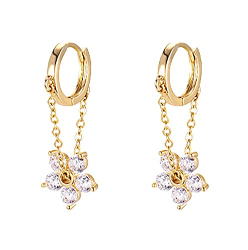Reffeer 925 Sterling Silver Flower Chain Drop Earrings Hoop for Women Teen Girls Huggie Hoop Dangle Earrings Chain - D-Black