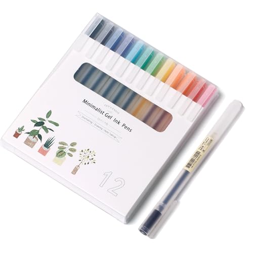 XIZE SH Premium Colorful Pens For Journaling Note Taking Cute Colored Pens Fine Point 0.38mm Needle Tip,Minimalist Japanese Style Gel Pens 12 Color - Multicolor-0.38mm