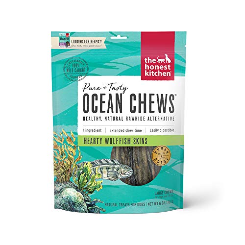 The Honest Kitchen Ocean Chews Hearty Wolffish Skins Dog Treats, 6 oz (Beams) - 6 Ounce (Pack of 1) - Wolffish Skins