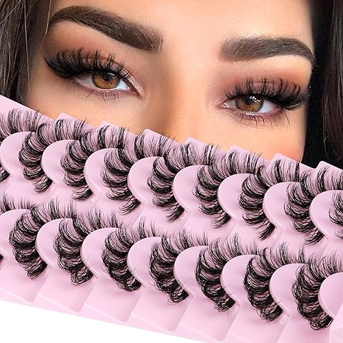 ALPHONSE Russian Lashes Clear Band False Eyelashes Natural Look D Curl Curly Fake Lashes Russian Strip Faux Mink Eyelashes 9 Pairs Pack - E2-Russian