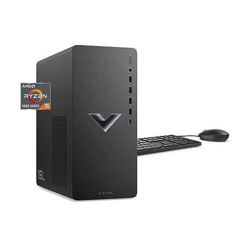 HP 2023 Victus 15L Gaming Desktop PC, AMD 6-Core Ryzen 5600G Processor (Up to 4.4 GHz), 32GB RAM, 1TB NVMe, AMD Radeon RX6400, Mouse and Keyboard, Win 11 Home, Mica Silver, with HDMI Accessory - Ryzen 5 | 32GB | 1TB
