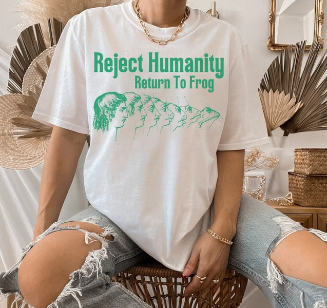 Reject Humanity Return To Frog - Unisex T-shirt, Funny Frog Tshirt, Frog Shirt, Magic Mushroom Frog, Funny Meme Grunge Shirt, Y2k Aesthetic