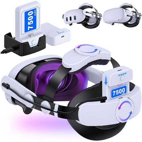 Battery Head Strap 15000mAh for Meta Quest 3&Quest 2,Double Knob Adjustable Elite Strap with Detachable Battery Pack x2&Charging Dock,VR Accessories Enhanced Support&Comfort&Extend Playtime for Oculus - Headstrap with 15000mAh Battery