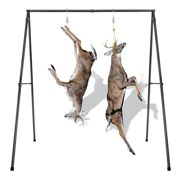 Deer Game Hanger Hoist, Tripod Deer Hanging Stand, Deer Skinning Rack with 2 Meat Hooks for Hunting and Fishing, Animal Skinning, Dressing and Butchering - Heavy Duty