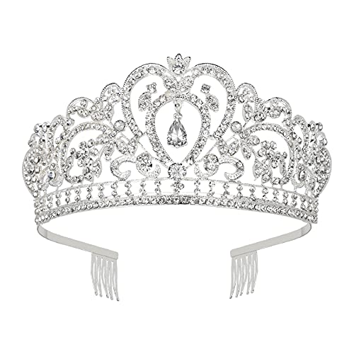 Makone Silver Crystal Crowns and Tiaras with Comb for Girls or Women Queen Crown Princess Hair Accessories Christmas Birthday Halloween Party Wedding Tiaras Valentines Gifts(Style-6) - 01 Silver
