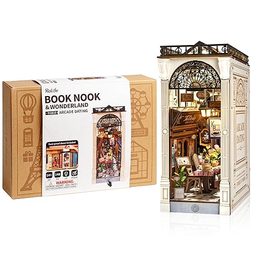 Rolife DIY Book Nook Kits for Adults, Miniature Dollhouse Booknook Kit, 3D Wooden Puzzle Creative Decorative Bookends Bookshelf Diorama Insert Crafts Hobbies Gifts (Arcade Dating)