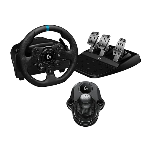 Logitech G923 Racing Wheel and Pedals, TRUEFORCE Force Feedback + Logitech G Driving Force Shifter - Real Leather, For PS5, PS4, PC, Mac - Black - Playstation|PC - Wheel Kit + H Shifter