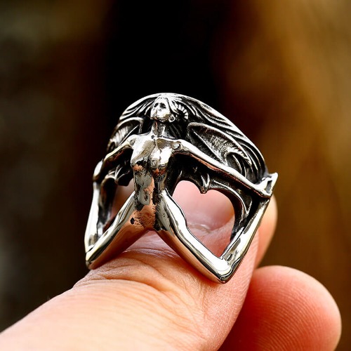 Demon Girl Stainless Steel Goth Ring - Stainless Steel / 8