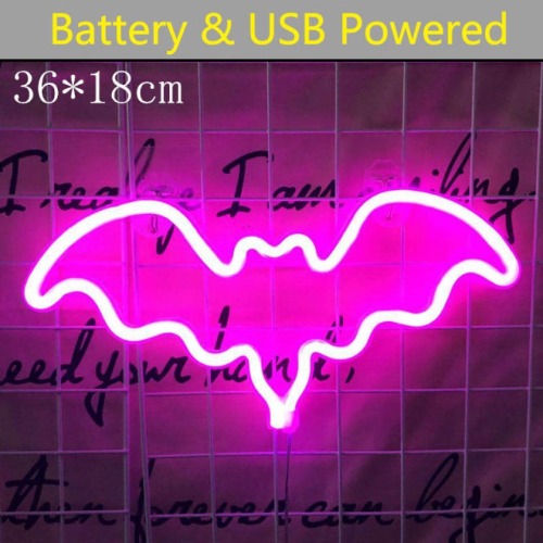 Colourful bat hanging neon light in 4 - Pink