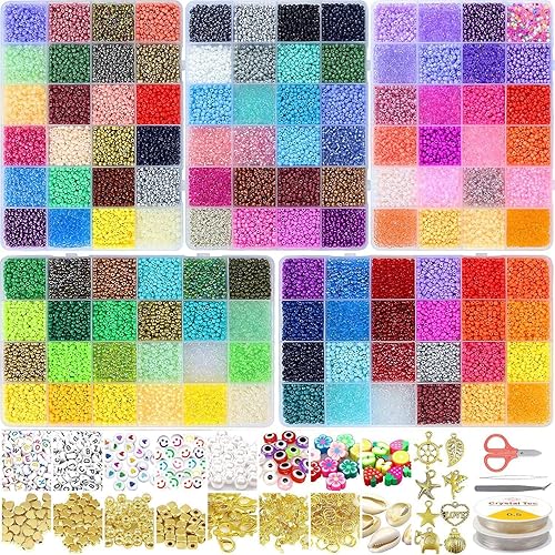 32400pcs Glass Seed Beads for Jewelry Making Kit, 120 Colors 3mm Small Beads Kit Bracelet Beads with Letter Evil Eye Beads Jump Rings & Charms Pendants for Bracelets Making, DIY, Art and Craft - 3mm