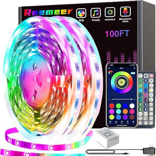 REEMEER Led Lights 100ft(2 Rolls of 50ft) Smart APP Control Music Sync Led Strip Lights RGB Color Changing Led Lights Strips with Remote Led Lights for Bedroom Kitchen and Party - 100 ft
