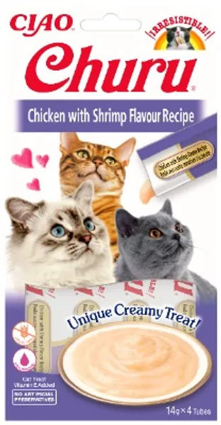 INABA Churu Sticks - Lickable Cat Treats To Feed From Hand - Delicious And Healthy Snack for Cats - Chicken & Shrimp