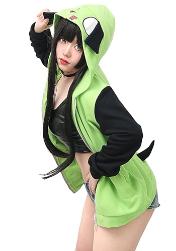 C-ZOFEK Cosplay Hoodie Mens Womens Green Coat with Ears for Halloween Parties Costume - Large - Green