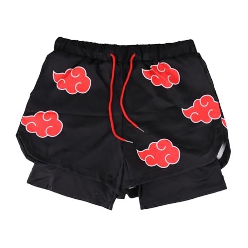 Rulercosplay Anime Double Layer Active Shorts Akatsuki Cloud Printing 5'' Inseam Funny Board Shorts for Men, Boys - Medium - Cloud