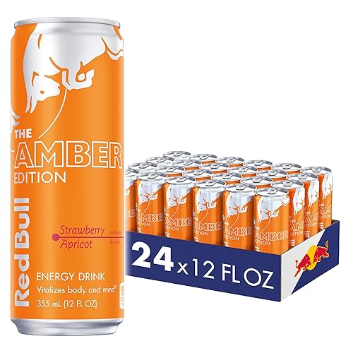 Red Bull Amber Edition Energy Drink, Strawberry Apricot, with 114mg Caffeine plus Taurine & B Vitamins, 12 Fl Oz, Pack of 24 Cans - StrawberryApricot - 12 Ounce 24pk, (1x24)