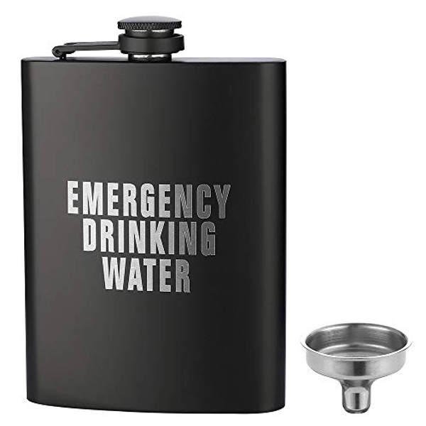 EMERGENCY DRINKING WATER, JXS 8oz 18/8#304 Stainless Steel Hip Flask for Liquor , Leakproof with Funnel Gift Package - Black-2