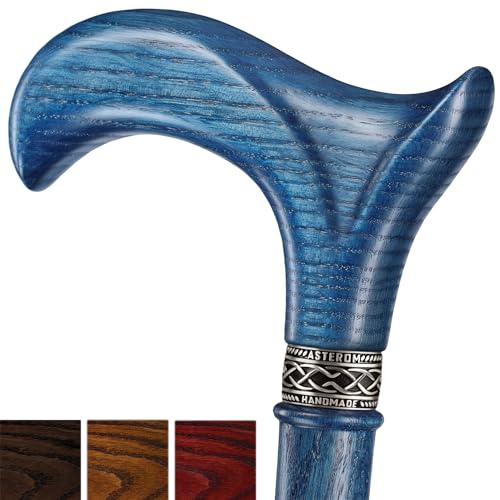 Asterom Walking Cane - Handmade, Ergonomic, Wooden - Canes for Men, Cane for Women - Walking Sticks for Seniors, Unique, Wood - #4 Indigo - 36 Inch