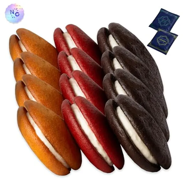 Whoopie Pies Variety Pack - Individually Wrapped - Red Velvet (4ct) - Vanilla (4ct) - Chocolate (4ct) - Organic Yerba Mate Tea bags (Lemon, Green) - 12 Pack