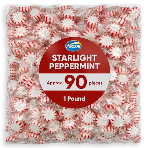 Arcor Starlight Peppermint Christmas Candy Bulk - 1 Pound Approx 90 Peppermint Candy - Bulk Candy Mints - Hard Candy Individually Wrapped - Mints Individually Wrapped, Christmas Hard Candy Individually Wrapped - Holiday Mints - Hard Candy Bulk - 1 Pound