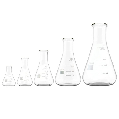 POPETPOP 5pcs Erlenmeyer Flask Borosilicate Glass Clear Filtration Bottle Filtering Beaker Wide Neck Conical Triangular Flask for Lab Experiment Supplies