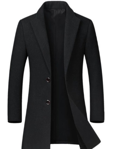 Mens Classic Dual Button Mid Length Coat - Black / M