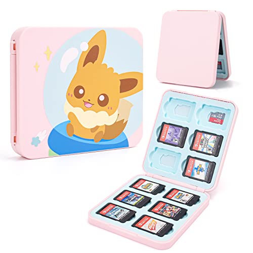 DLseego Cute Fox Game Case For Switch Lite / Switch / Switch OLED, 12 Slots Game Cards Holder and 12 Micro SD Card Slots, Portable Game Card Storage Cartridge Box - F Pink