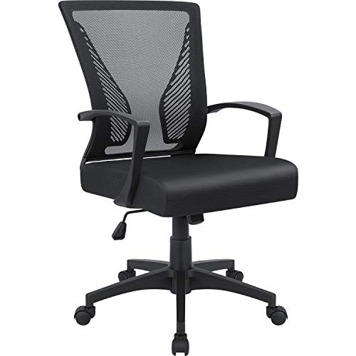 Furmax Office Chair Mid Back Swivel Lumbar Support Desk Chair, Computer Ergonomic Mesh Chair with Armrest (Black) - Black