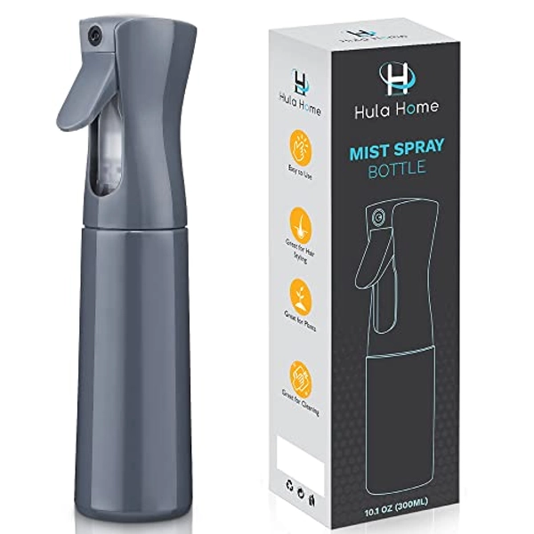 Hula Home Continuous Spray Bottle (10.1oz/300ml) Empty Ultra Fine Plastic Water Mist Sprayer – For Hairstyling, Cleaning, Salons, Plants, Essential Oil Scents & More - Gray