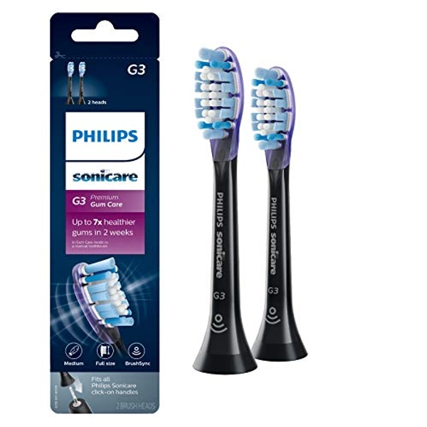 Philips Sonicare Genuine G3 Premium Gum Care Replacement Toothbrush Heads, 2 Brush Heads, Black, HX9052/95