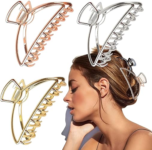 VinBee 3 PACK Large Metal Hair Claw Clips Hair Catch Barrette Jaw Clamp for Women Half Bun Hairpins for Thick Hair (4.13 inch) - Large Metal Claw Clip