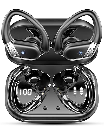 Wireless Earbuds, Bluetooth 5.4 Headphones Sport 50H Bluetooth Ear Buds, CVC 8.0 Noise Cancelling Earphones Wireless Over The Ear Earbuds IP7 Waterproof, Running Headphones with Earhooks for Workout - Black