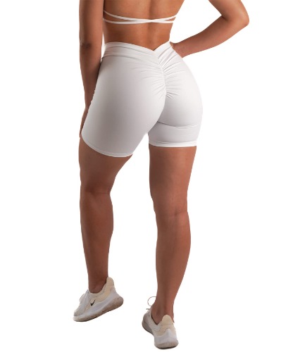 Zioccie V-Back Scrunch Butt Lifting Shorts for Women Workout Gym Yoga Running Active Exercise Fitness Shorts - White - Large