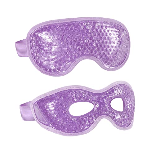 2PCS Gel Eye Mask Reusable Hot Cold Therapy Gel Bead Eye Mask for Puffiness /Dark Circles/Eye Bags /Dry Eyes/Headaches/Migraines/Stress Relief, Cooling Eye Mask Hot/Cold Compress Eye Mask (Purple) - Purple